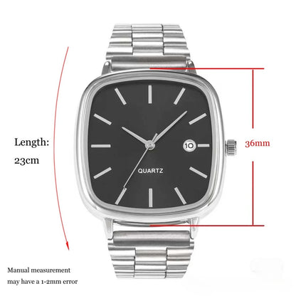 Luckacco Fashion Brand Men Watch Steel Strap Business Calendar Quartz Watches Luxury Wristwatches Gift  Big Dial Clock