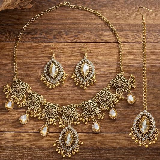 Luckacco Pendentif goutte d'eau, ensemble de bijoux à pampilles ajourées, Style ethnique ajouré pour femmes, ensemble de bijoux Vintage exagéré