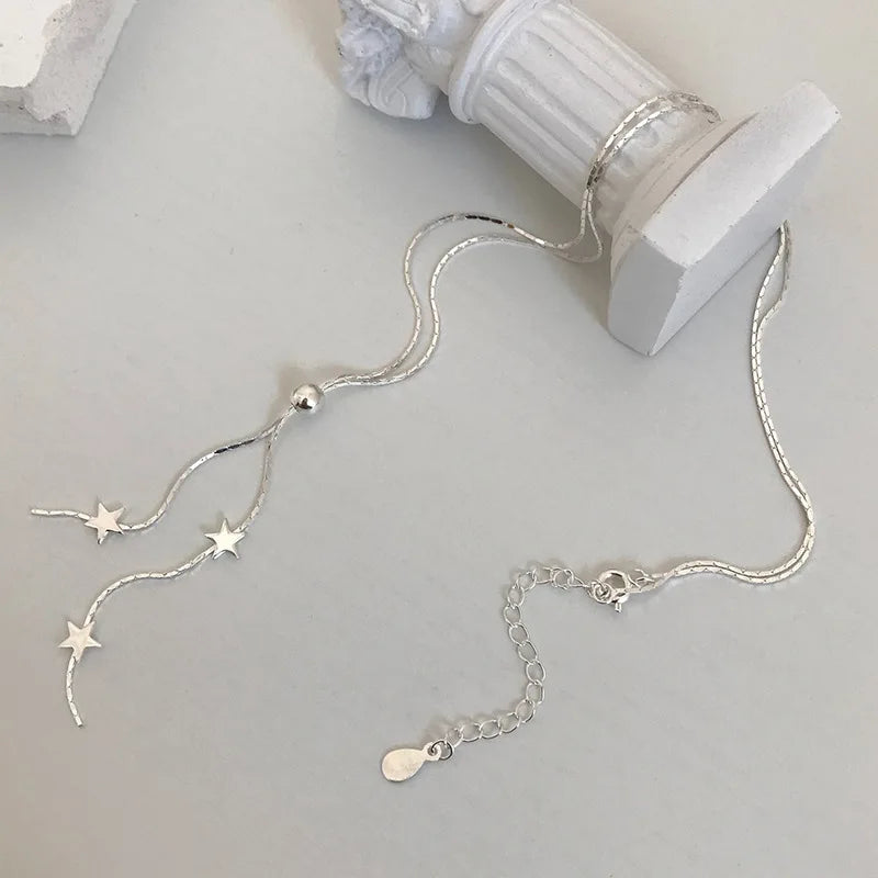 luckacco new fashion simple 925 sterling silver star pendant necklace for women girl clavicle chain choker statement jewelry