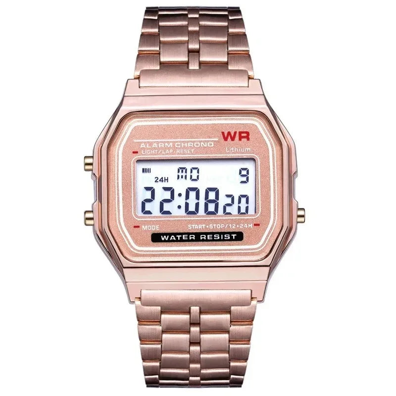 luckacco fashion mens watch digital led luxury stainless steel square wristwatch electronic watches for men female clock reloj hombre