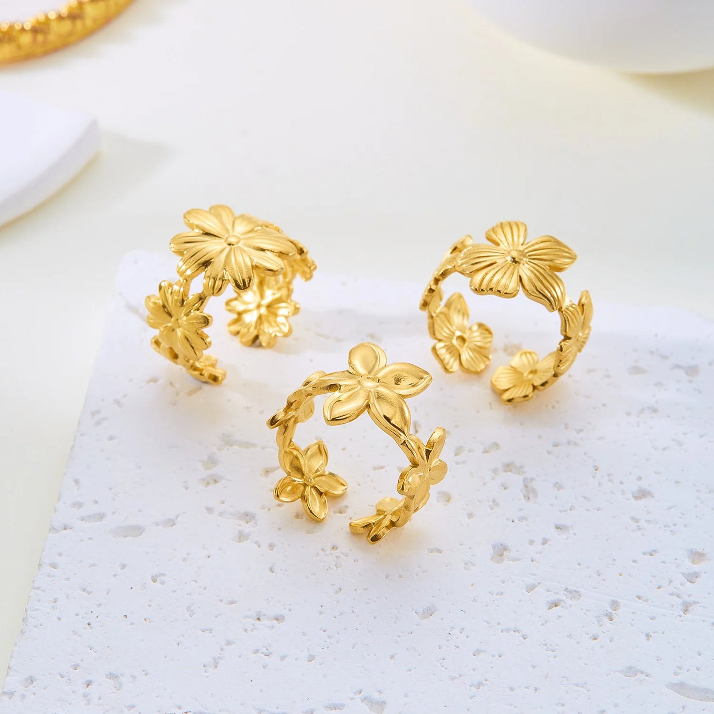 luckacco trendy gold color stainless steel ring for women bohemian shell starfish conch flower butterfly heart ring party jewelry gift