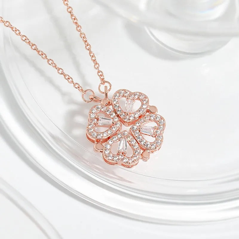 luckacco 1 heart-shaped magnetic heart pendant necklace for women, clover necklace, lucky four in one love pendant, jewelry gift