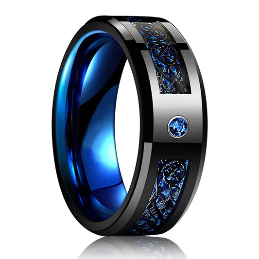 Luckacco Fashion Men 8mm Rose Gold Color Stainless Steel Rings Double Groove Pattern Promise Rings For Men Wedding Jewelry Accessories