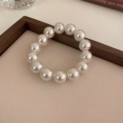 Luckacco Elegant White Faux Pearls Beaded Bracelets for Women Adjustable Elastic Rope Bracelet French Luxury Hands Jewelry Accessories