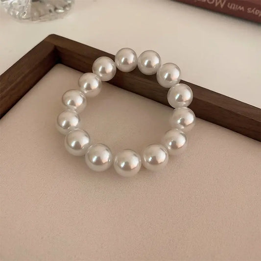 Luckacco Elegant White Faux Pearls Beaded Bracelets for Women Adjustable Elastic Rope Bracelet French Luxury Hands Jewelry Accessories