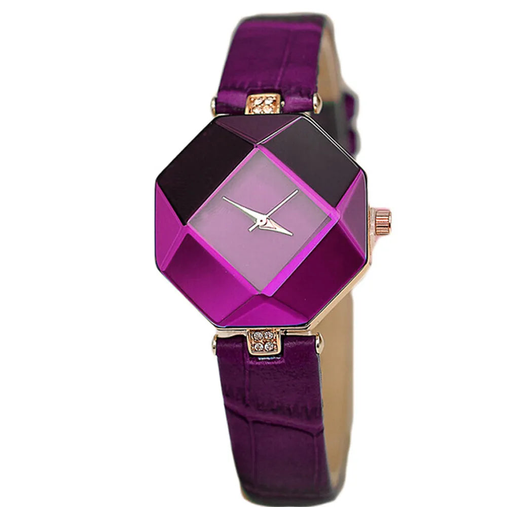 Women Watches Sliver Leisure Gem Cut Geometry Crystal Leather Quartz Wristwatch Fashion Dress Ladies Gift Clock Relogio Feminino -  - Luckacco Jewelry and Watch Store