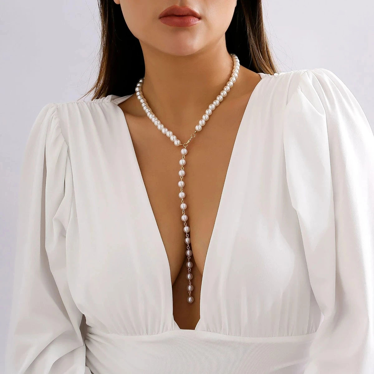 luckacco multi-layer white imitation pearl necklace bead  chain punk ladies wedding short clavicle necklac girl charm banquet jewelry