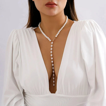 Luckacco Multi-Layer White Imitation Pearl Necklace Bead  Chain Punk Ladies Wedding Short Clavicle Necklac Girl Charm Banquet Jewelry
