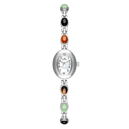 Luckacco 2025 Women quartz Watch Luxury Brand Retro Natural Dongling Stone Hotan Jade Waterproof Ladies Advanced Chain Wristwatches gift