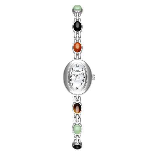 Luckacco 2025 Women quartz Watch Luxury Brand Retro Natural Dongling Stone Hotan Jade Waterproof Ladies Advanced Chain Wristwatches gift
