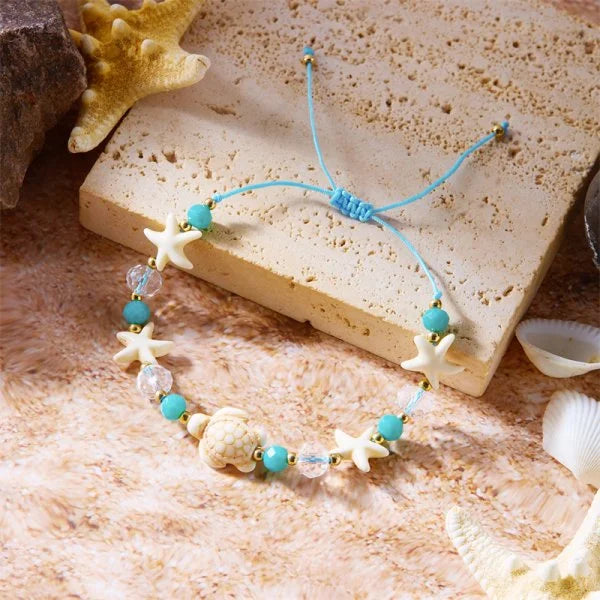 luckacco bohemian imitation shell beads bracelet for women sea star turtle woven rope bracelet handmade friendship beach holiday  jewelry