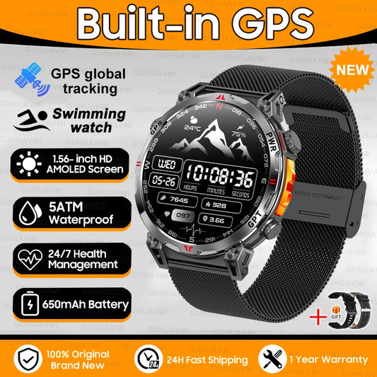 Luckacco New Military T-Rex 3 Bluetooth Call Smart Watch GPS Compass Barometric Altimeter 10ATM Waterproof Sports Smart Watch
