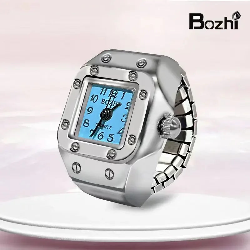 luckacco vintage punk quartz finger watch ring for women men couple rings digital watches elastic stretchy finger band ring jewelry clock