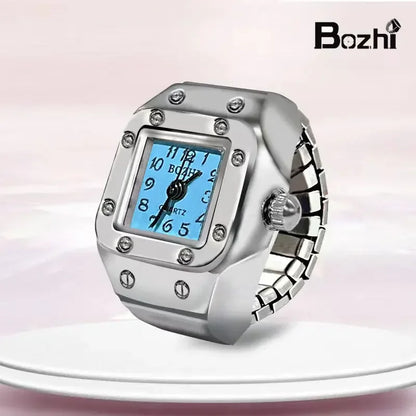 Luckacco Vintage Punk Quartz Finger Watch Ring for Women Men Couple Rings Digital Watches Elastic Stretchy Finger Band Ring Jewelry Clock