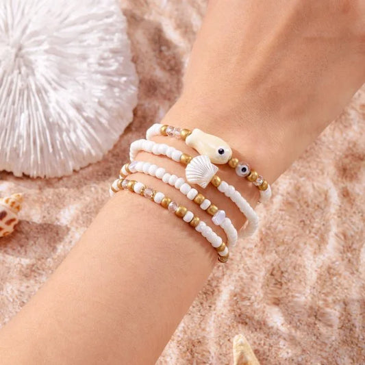 Luckacco Bohemian Imitation Shell Beads Bracelet For Women Sea Star Turtle Woven Rope Bracelet Handmade Friendship Beach Holiday  Jewelry