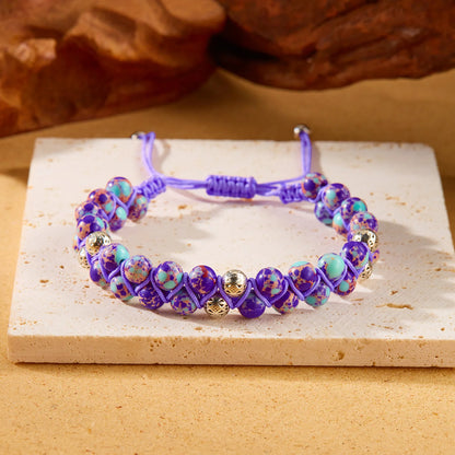 Luckacco Fashion Colorful Natural Stone Beaded Bracelet for Women Braided Bracelet Bohemian Holiday Jewelry Adjustable Gift