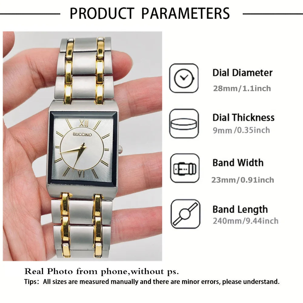 luckacco newest men watches fashion elegant rectangle dial steel clock quartz watch men's silver gold plated wristwatch masculino relogio