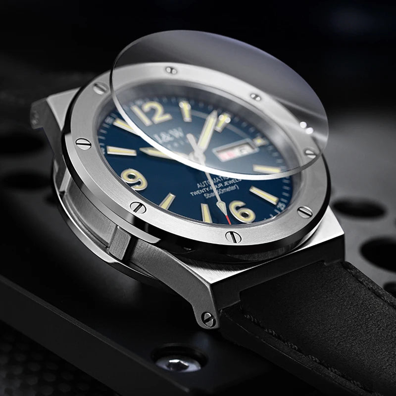 luckacco iw new fashion date men watch nh36 automatic movement luminous top brand luxury sports mechanical watch relogio masculino