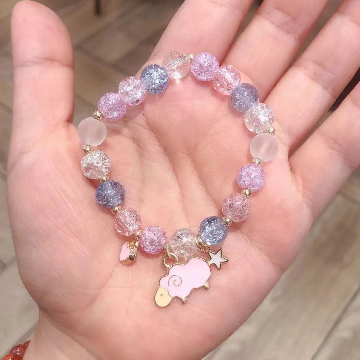 luckacco makersland sweet bead bracelet for children women cute flower pendant bracelets kids girls charm jewellery gifts