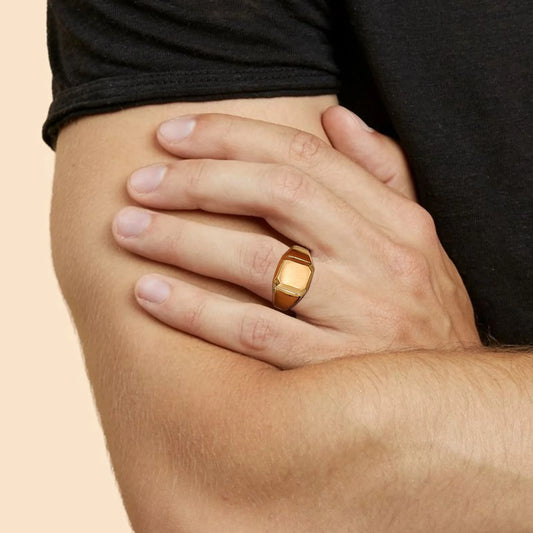 Luckacco Square Signet Ring for Men Women,Gold Color Stainless Steel Ring Plain Band Ring,Statement Chunky Ring Band Thumb Ring