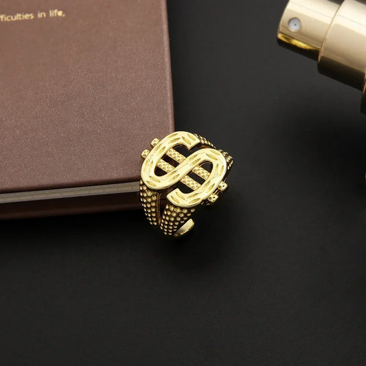 Luckacco New Luxury Golden Letter Ring Men Gold-plated Dollar US Ring Hip Hop Rock Party Accessory