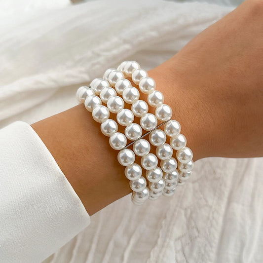 Luckacco IngeSight.Z  Luxury Multilayer Imitation Pearl Beaded Wide Cuff Bracelets For Women Simple Charm Bangles Party Birthday Gifts