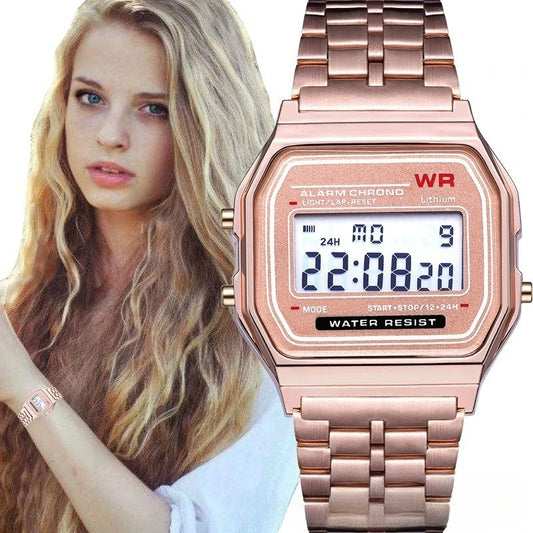 Luckacco New Women Men Unisex Watch Gold Black Vintage LED Digital Sports Military Wristwatches LED Electronic Digital Present Gift Male