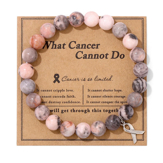 Luckacco Handmade Cat Eye Stone Bracelet Opal Quartz Pink Ribbon Beads Charm Bracelets for Women Breast Cancer Awareness Jewelry Gift