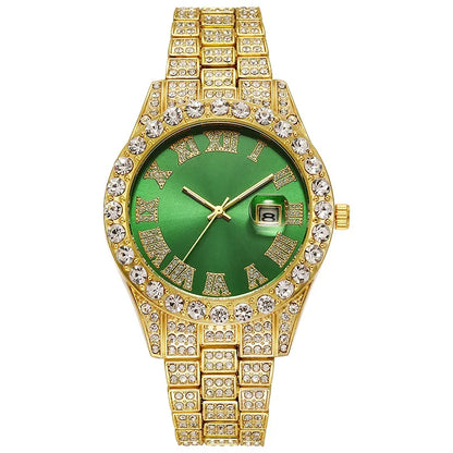 Luckacco Personalized Hip Hop Watch with Shiny Rhinestones for Men, Luxury Clock, Band Length, Iced Steel Belt, 40mm Diameter Glass Dial