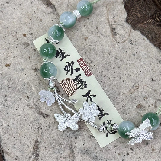 Luckacco Chinese Style Lotus Butterfly Beaded Bracelets for Women Fashion Green Bead Handmade Bracelets Exquisite Sweet Jewelry Gifts