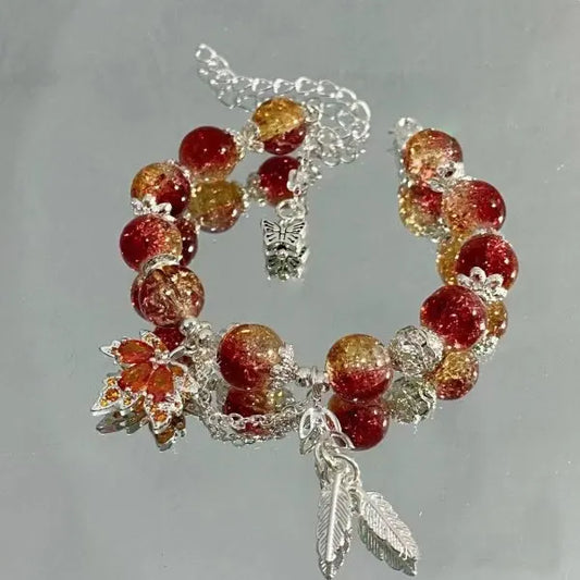 Luckacco Light Luxury Purple Glass Crystal Beaded Bracelets for Women Chic Butterfly Tassel Pendant Bracelets Sweet Girl Wrist Jewelry