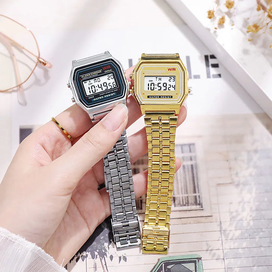 Luckacco New Women Men Unisex Watch Gold Black Vintage LED Digital Sports Military Wristwatches LED Electronic Digital Present Gift Male