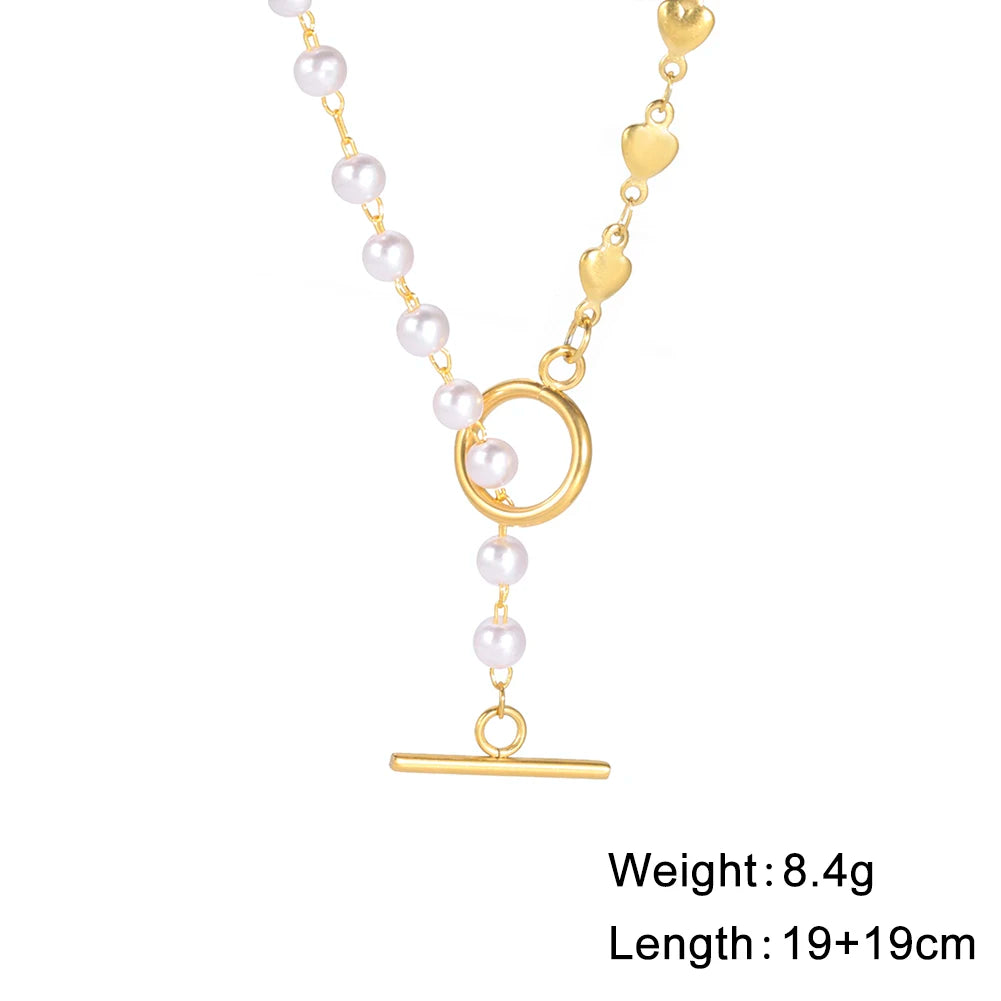 luckacco unift paperclip ot buckle pearl necklace choker half pearl half chain gold plated necklace fashion boho wedding jewelry women