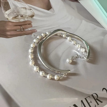 Luckacco New 925 Silver Geometric Bead Punk Peace of Mind Words Irregular String Bracelet For Woman Girl Fashion Jewelry Gift Dropship