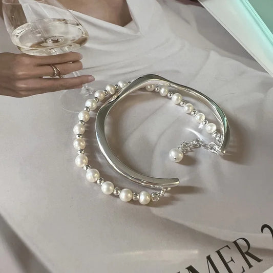 Luckacco New 925 Silver Geometric Bead Punk Peace of Mind Words Irregular String Bracelet For Woman Girl Fashion Jewelry Gift Dropship