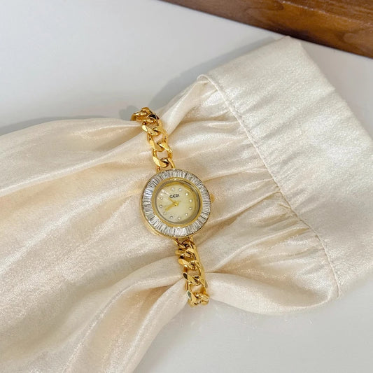 Luckacco Women's Watches 2025 Luxury Elegant Ladies Wrist Watch Gold Rhinestone Quartz Wristwatch Vintage Female Small Clock reloj mujer