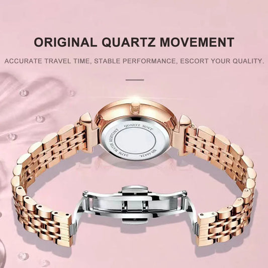 Luckacco POEDAGAR Luxury Woman Wristwatch Stainless Steel Waterproof Luminous Date Week Ladies Watches Fashion Elegant Quartz Women Watch