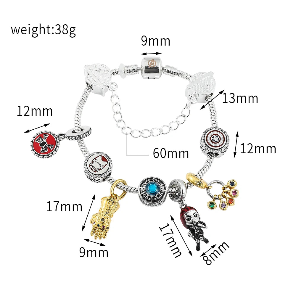 luckacco marvel superhero iron man pendant bracelet, avengers infinity stones, thor's hammer, aesthetic crystal beads, brand jewelry