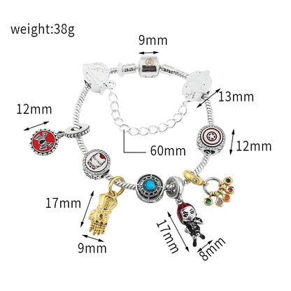 Luckacco Marvel Superhero Iron Man Pendant Bracelet, Avengers Infinity Stones, Thor's Hammer, Aesthetic Crystal Beads, Brand Jewelry