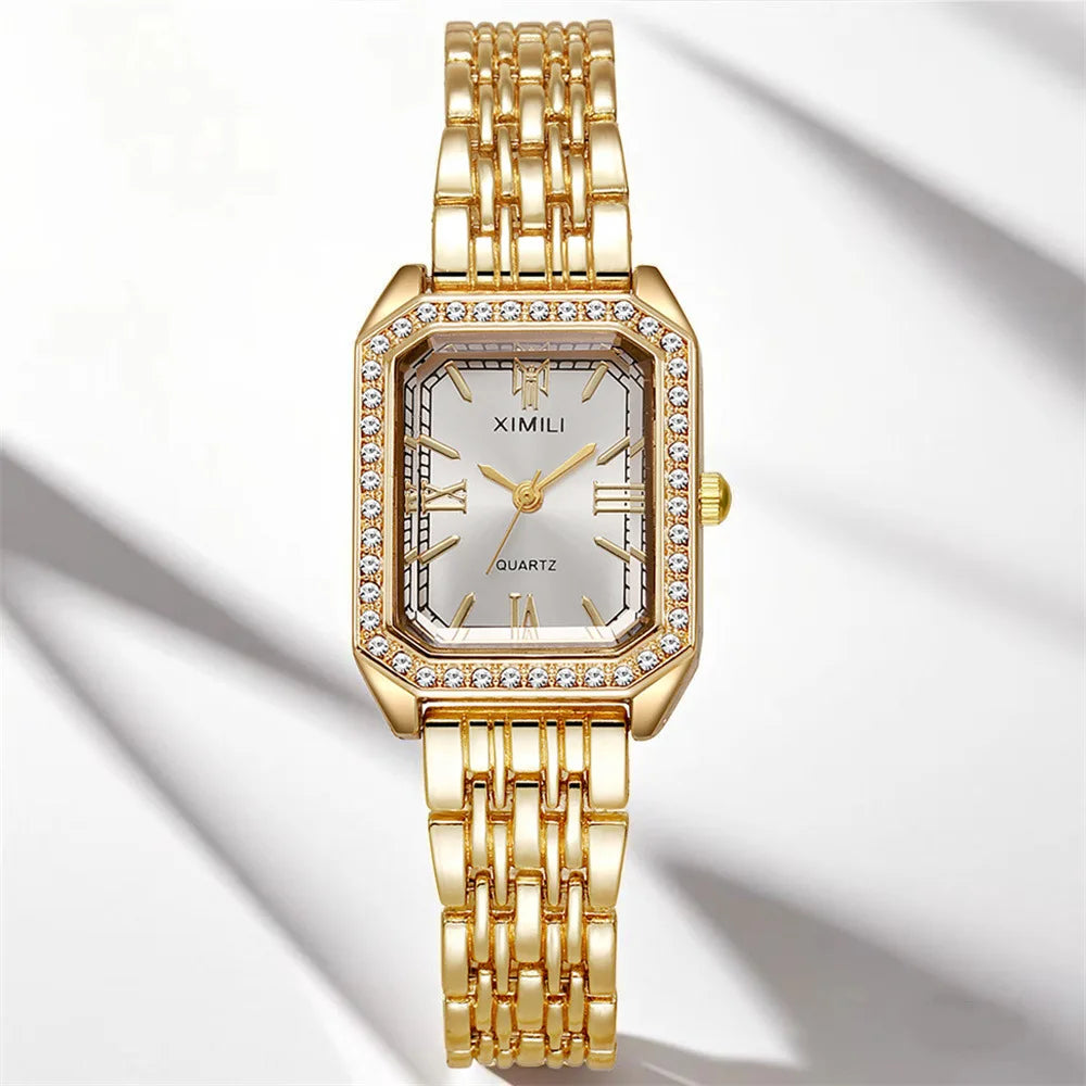 luckacco 2025 light luxury brand watch women business simple diamond gold watches casual female student fashion quartz clock wristwatches