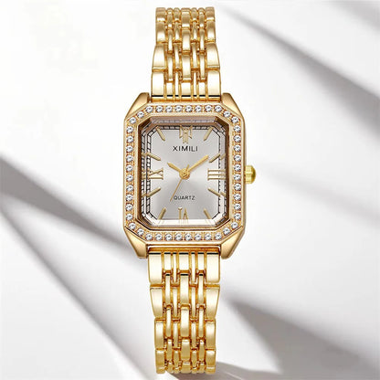 Luckacco 2025 Light luxury Brand Watch Women Business Simple Diamond Gold Watches Casual Female Student Fashion Quartz Clock Wristwatches