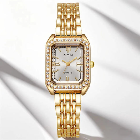 Luckacco 2025 Light luxury Brand Watch Women Business Simple Diamond Gold Watches Casual Female Student Fashion Quartz Clock Wristwatches