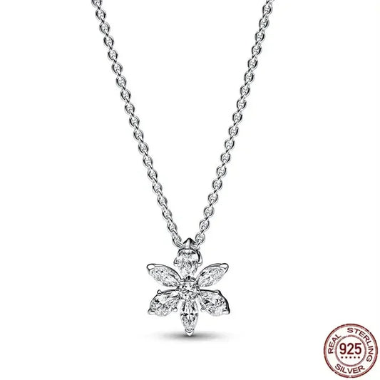 Luckacco New 925 sterling silver gold droplet pearl snowflake pendant necklace exquisite and luxurious women's charm jewelry gift