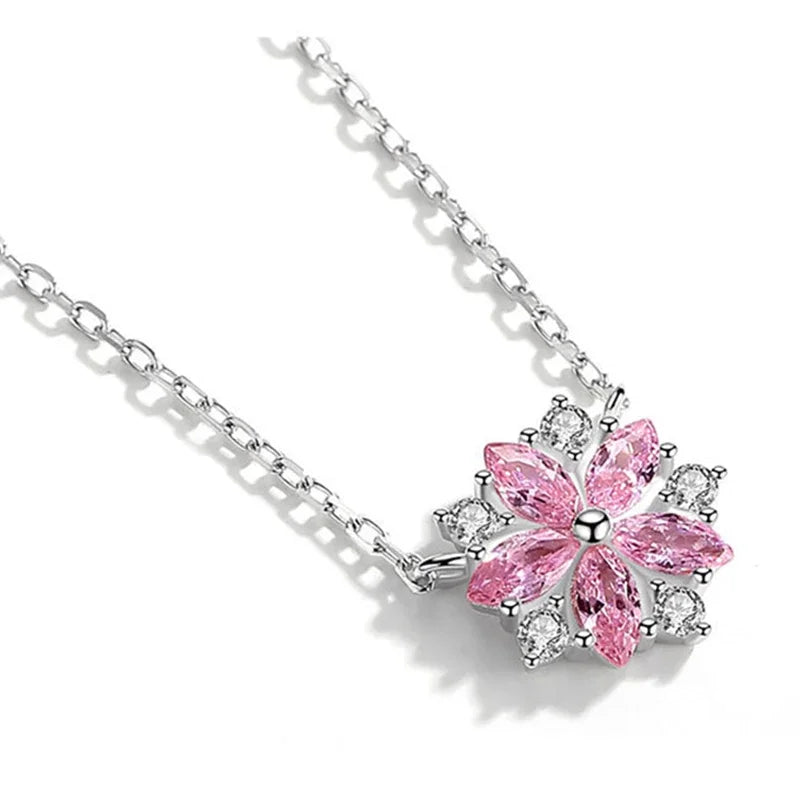 luckacco korean fashion style pink quartz silver 925 jewelry necklace for women luxury pendant necklaces wedding party birthday gifts