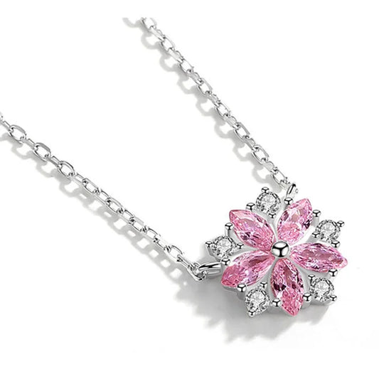 Luckacco Korean Fashion Style Pink Quartz Silver 925 Jewelry Necklace for Women Luxury Pendant Necklaces Wedding Party Birthday Gifts