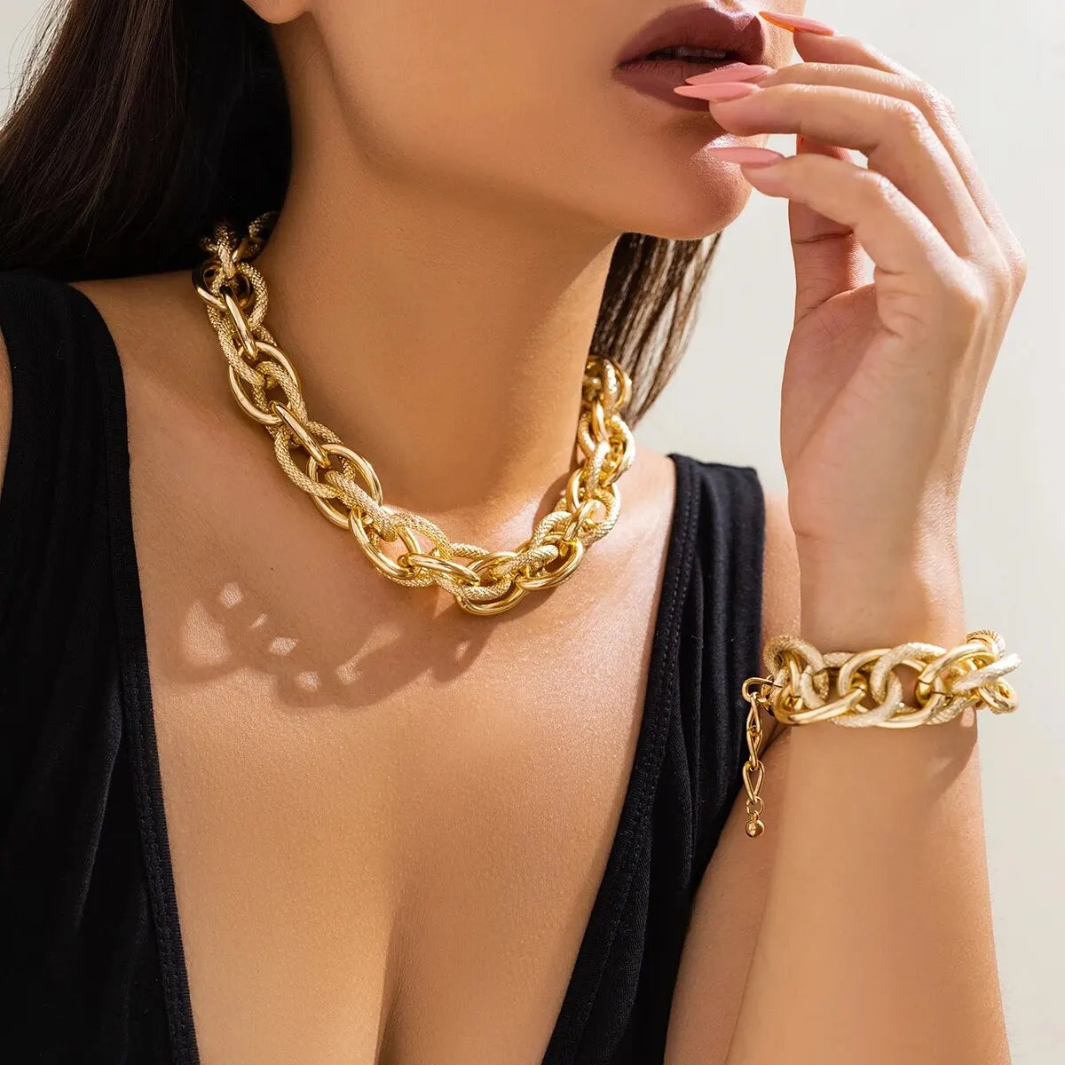 luckacco 2pcs/set colorful bohemian fashion choker necklace bracelet jewelry set classic cross chain accessories for women gift party