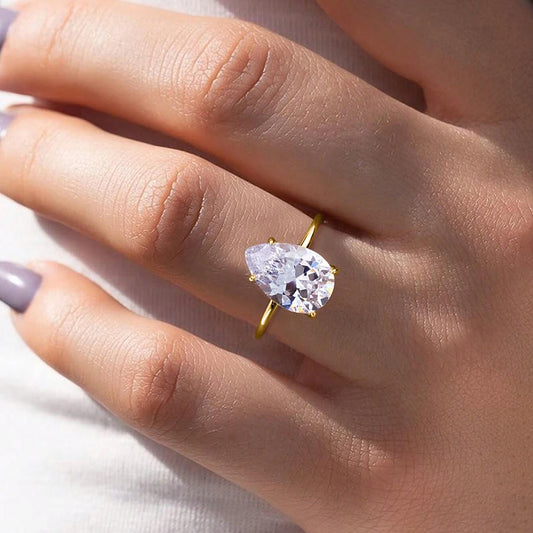 Luckacco 925 Sterling Silver 1-4 CT Simple Sparkling Pear Shape Zircon Ring For Women Engagement Wedding Luxury High Quality Fine Jewelry