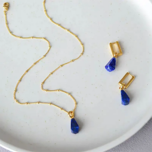 Luckacco Natural Stone Jewelry Women Beaded Necklace Stylish Collarbone Chain Natural Lapis Lazuli Necklace