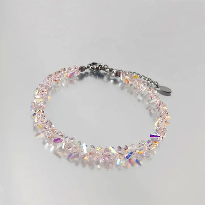 Luckacco Shiny Mulit-cut Transparent Crystal Bracelet for Women Trend Irregular Chain Beaded on the Hand Handmade Jewelry Girls Gifts