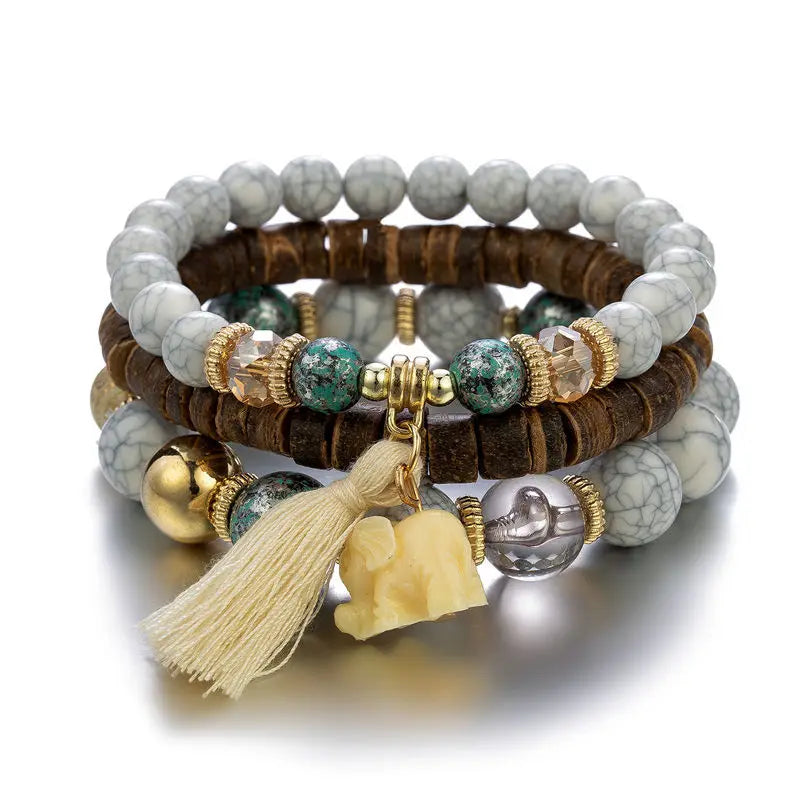 luckacco diezi korean ethnic bohemian crystal beads leaves charm bracelets for women girls elastic rope wrap bracelet pulseira feminina